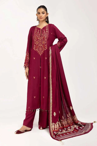 GUL AHMED -3 Piece Unstitched Embroidered Acrylic Suit with Gold and Lacquer Printed Acrylic Dupatta AP-42043