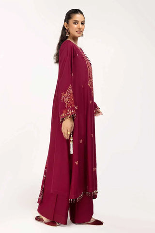 GUL AHMED -3 Piece Unstitched Embroidered Acrylic Suit with Gold and Lacquer Printed Acrylic Dupatta AP-42043