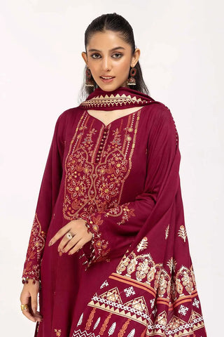 GUL AHMED -3 Piece Unstitched Embroidered Acrylic Suit with Gold and Lacquer Printed Acrylic Dupatta AP-42043
