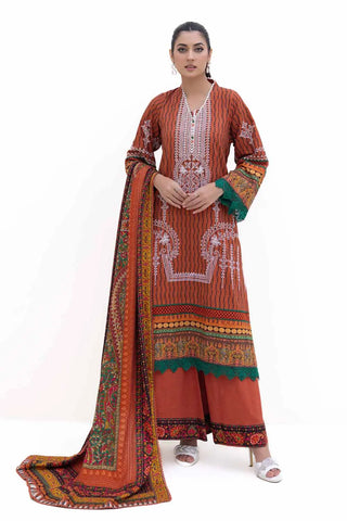 GUL AHMED -3PC Unstitched Embroidered Khaddar Suit with Printed Pashmina Dupatta AP-42048