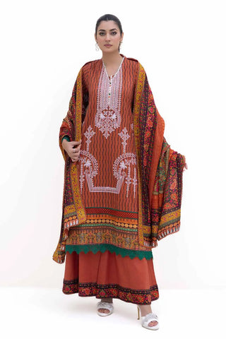 GUL AHMED -3PC Unstitched Embroidered Khaddar Suit with Printed Pashmina Dupatta AP-42048