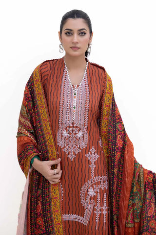 GUL AHMED -3PC Unstitched Embroidered Khaddar Suit with Printed Pashmina Dupatta AP-42048