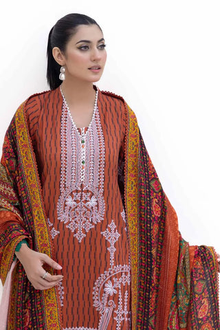 GUL AHMED -3PC Unstitched Embroidered Khaddar Suit with Printed Pashmina Dupatta AP-42048