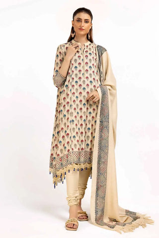 3 Piece Unstitched Printed Linen Suit with Embroidered Printed Pashmina Dupatta AP-42049