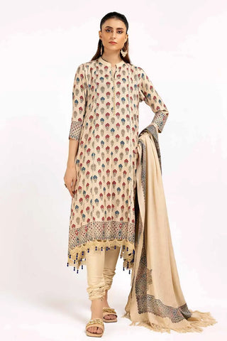 3 Piece Unstitched Printed Linen Suit with Embroidered Printed Pashmina Dupatta AP-42049