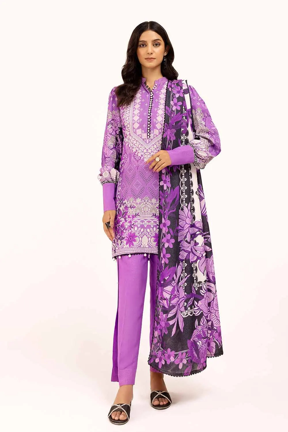 GUL AHMED -3PC Unstitched Printed Karandi Suit AY-42002