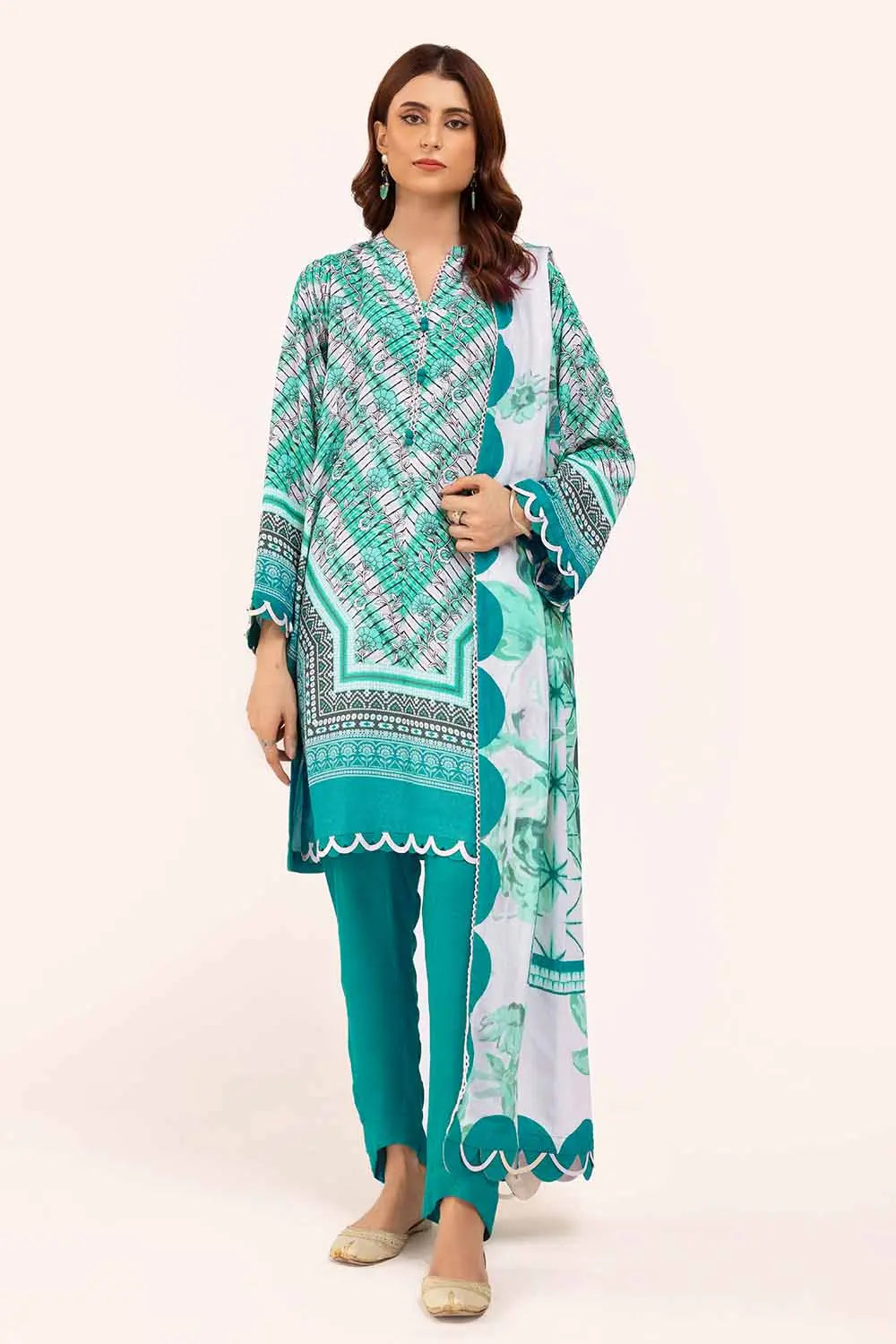 GUL AHMED -3PC Unstitched Printed Karandi Suit AY-42003
