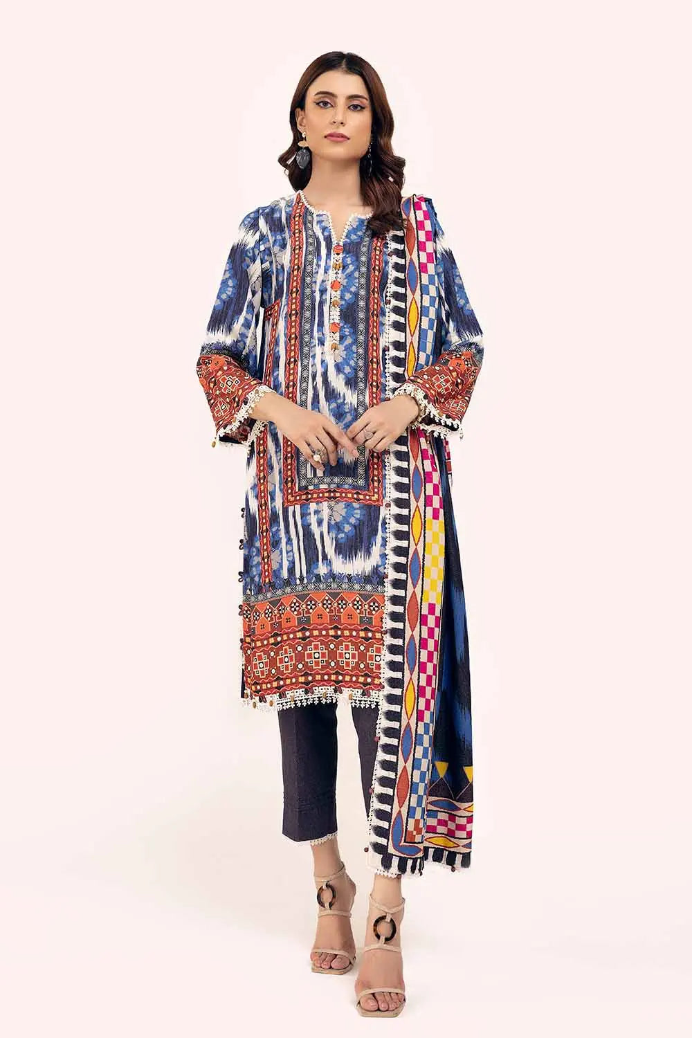GUL AHMED -3PC Unstitched Printed Karandi Suit AY-42004