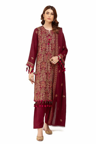 GUL AHEMD -3 Piece Unstitched Embroidered Karandi Suit with Embroidered Karandi Dupatta AY-42006