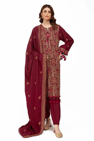 GUL AHEMD -3 Piece Unstitched Embroidered Karandi Suit with Embroidered Karandi Dupatta AY-42006