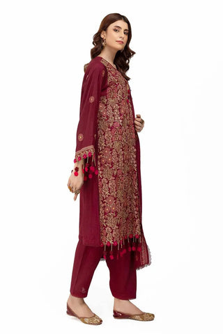 GUL AHEMD -3 Piece Unstitched Embroidered Karandi Suit with Embroidered Karandi Dupatta AY-42006