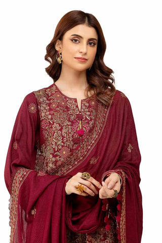 GUL AHEMD -3 Piece Unstitched Embroidered Karandi Suit with Embroidered Karandi Dupatta AY-42006