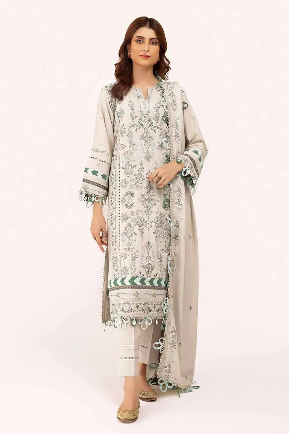 GUL AHMED -3 Piece Unstitched Embroidered Karandi Suit with Embroidered Karandi Dupatta AY-42007