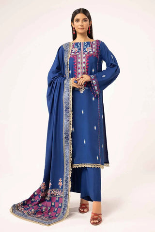 GUL AHMED -3 Piece Unstitched Embroidered Karandi Suit with Gold and Lacquer Printed Karandi Dupatta AY-42010