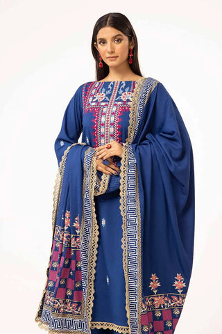 GUL AHMED -3 Piece Unstitched Embroidered Karandi Suit with Gold and Lacquer Printed Karandi Dupatta AY-42010