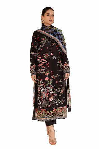 GUL AHMED -3PC Unstitched Embroidered Printed Cambric Suit with Chiffon Dupatta BM-42018