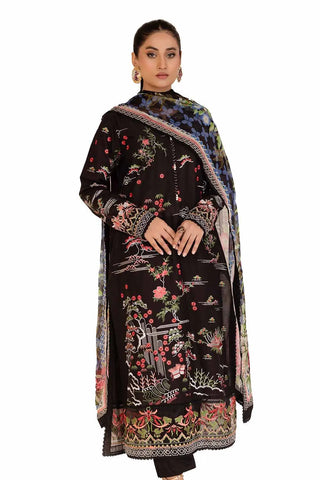 GUL AHMED -3PC Unstitched Embroidered Printed Cambric Suit with Chiffon Dupatta BM-42018