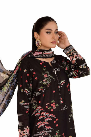 GUL AHMED -3PC Unstitched Embroidered Printed Cambric Suit with Chiffon Dupatta BM-42018