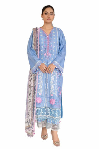 GUL AHMED -3PC Unstitched Embroidered Printed Cambric Suit with Chiffon Dupatta BM-42019
