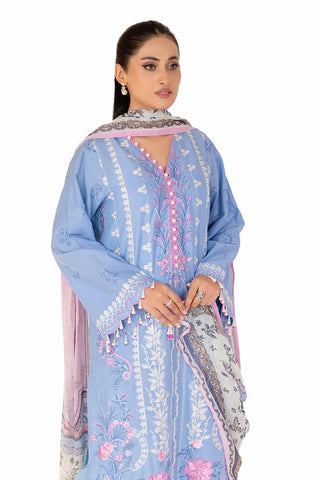 GUL AHMED -3PC Unstitched Embroidered Printed Cambric Suit with Chiffon Dupatta BM-42019