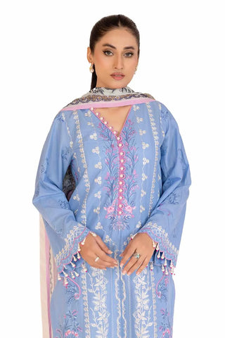 GUL AHMED -3PC Unstitched Embroidered Printed Cambric Suit with Chiffon Dupatta BM-42019