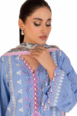 GUL AHMED -3PC Unstitched Embroidered Printed Cambric Suit with Chiffon Dupatta BM-42019