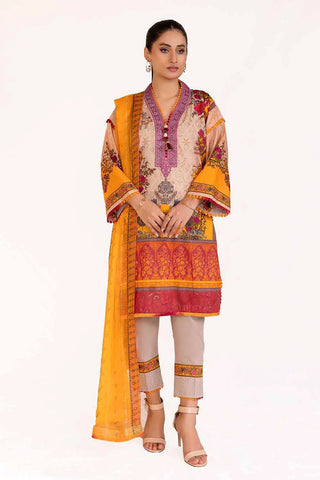 GUL AHMED -3PC Unstitched Embroidered Printed Cambric Suit with Chiffon Dupatta BM-42020
