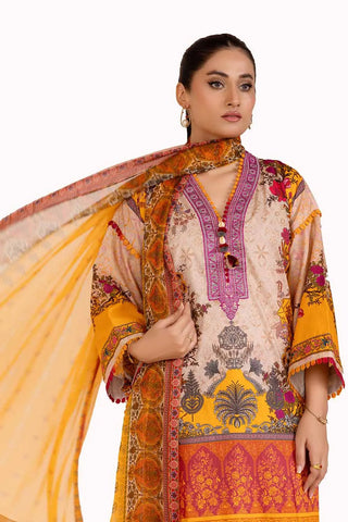 GUL AHMED -3PC Unstitched Embroidered Printed Cambric Suit with Chiffon Dupatta BM-42020
