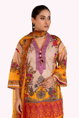 GUL AHMED -3PC Unstitched Embroidered Printed Cambric Suit with Chiffon Dupatta BM-42020