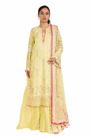 GUL AHMED -3PC Unstitched Embroidered Printed Cambric Suit with Chiffon Dupatta BM-42021