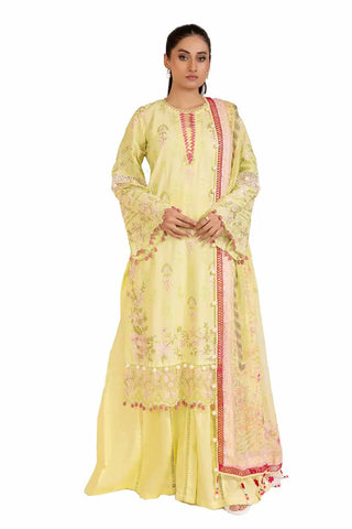 GUL AHMED -3PC Unstitched Embroidered Printed Cambric Suit with Chiffon Dupatta BM-42021
