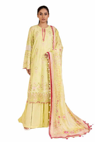 GUL AHMED -3PC Unstitched Embroidered Printed Cambric Suit with Chiffon Dupatta BM-42021