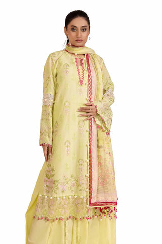 GUL AHMED -3PC Unstitched Embroidered Printed Cambric Suit with Chiffon Dupatta BM-42021