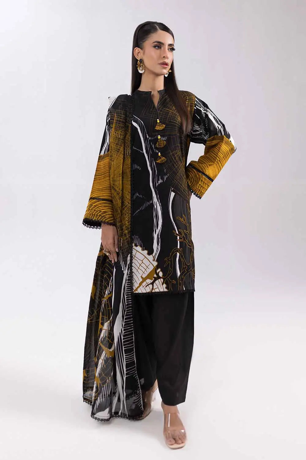 GUL AHMED -3PC Unstitched Printed Cambric Suit with Lawn Dupatta CBN-42011