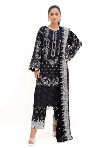 GUL AHMED -3PC Unstitched Printed Khaddar Suit with Embroidered Cotton Net Dupatta CN-42002