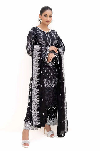 GUL AHMED -3PC Unstitched Printed Khaddar Suit with Embroidered Cotton Net Dupatta CN-42002