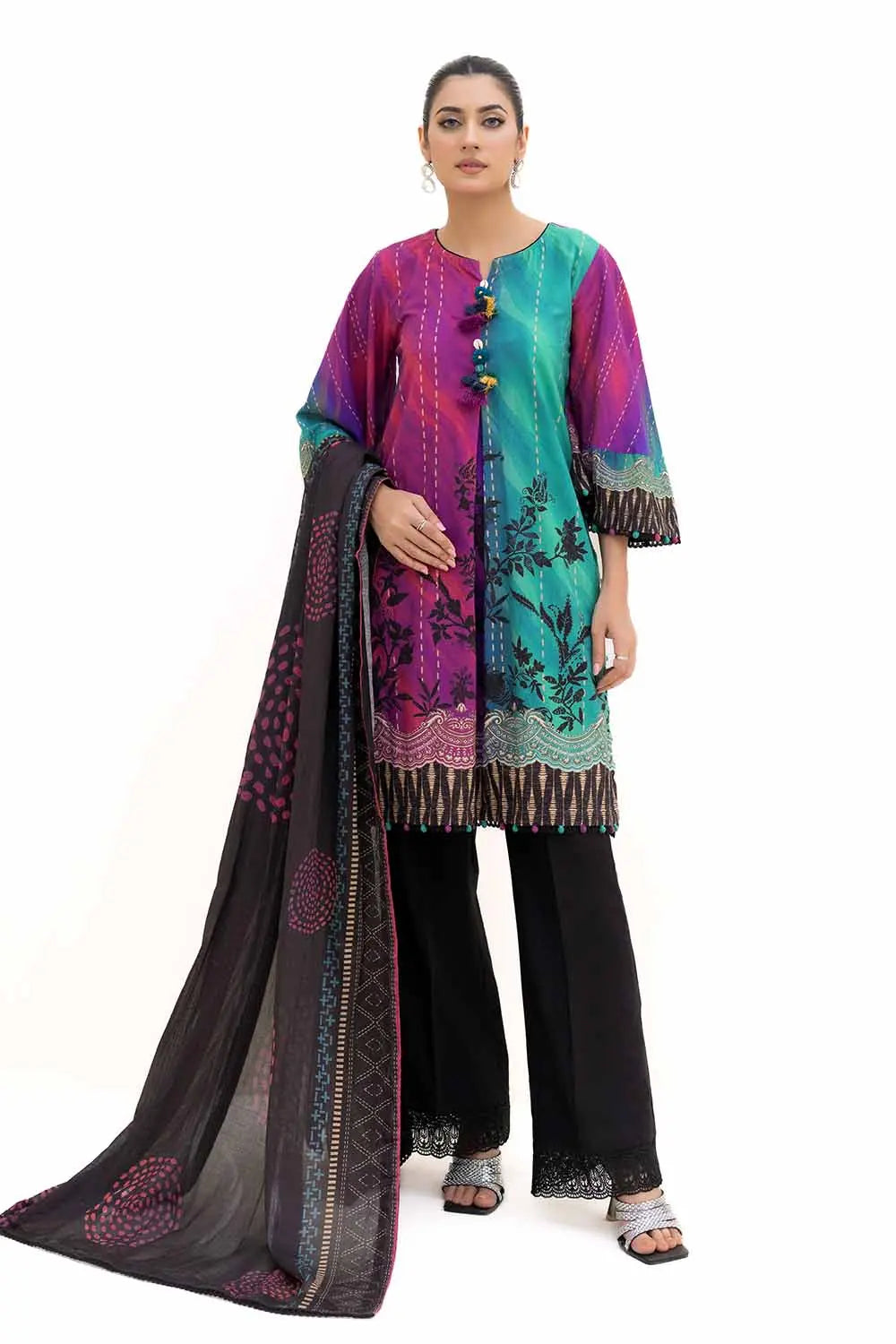 GUL AHMED -3PC Unstitched Printed Khaddar Suit with Printed Cotton Net Dupatta CN-42003