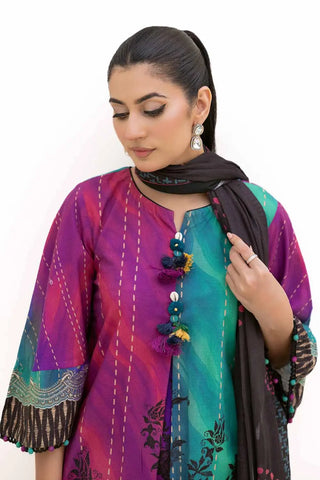 GUL AHMED -3PC Unstitched Printed Khaddar Suit with Printed Cotton Net Dupatta CN-42003