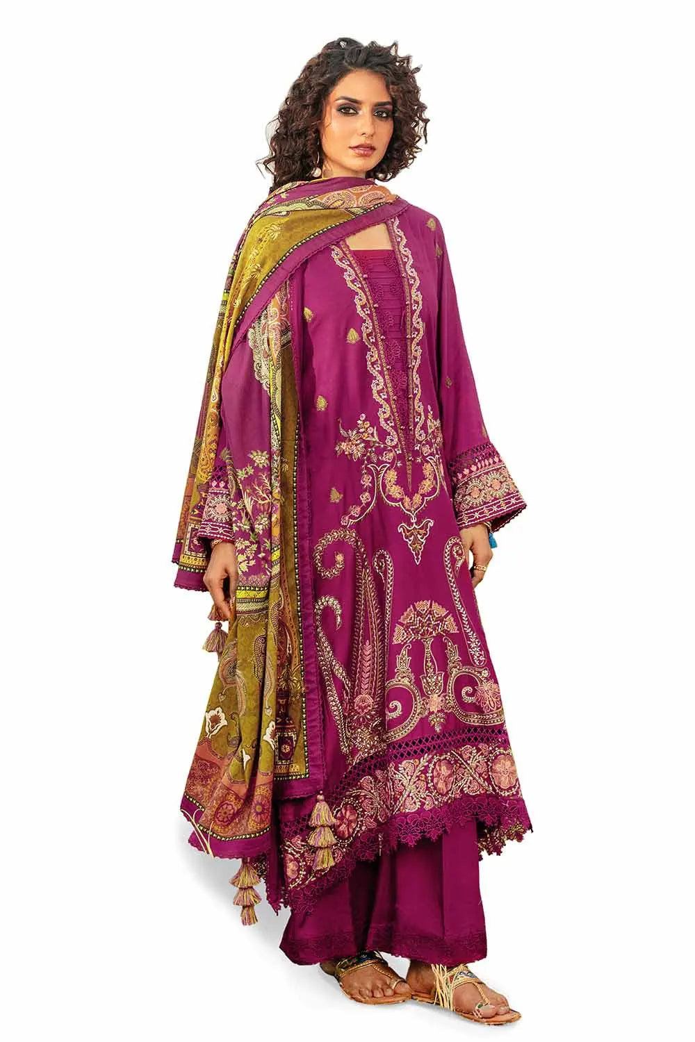 GUL AHMED-3PC Unstitched Embroidered Cotail Suit with Printed Twill Cotton Linen Dupatta CV-32011