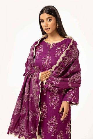 3 Piece Unstitched Printed Khaddar Suit with Embroidered Twill Cotton Linen Dupatta CV-42010