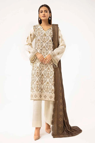 3 Piece Unstitched Embroidered Khaddar Suit with Twill Cotton Linen Dupatta CV-42011