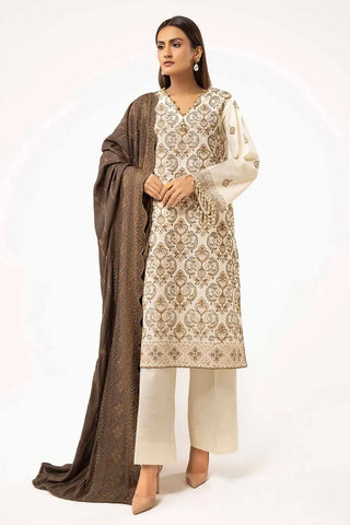 3 Piece Unstitched Embroidered Khaddar Suit with Twill Cotton Linen Dupatta CV-42011