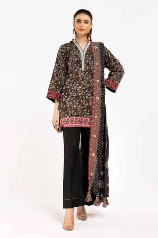 3 Piece Unstitched Printed Khaddar Suit with Embroidered Twill Cotton Linen Dupatta CV-42012