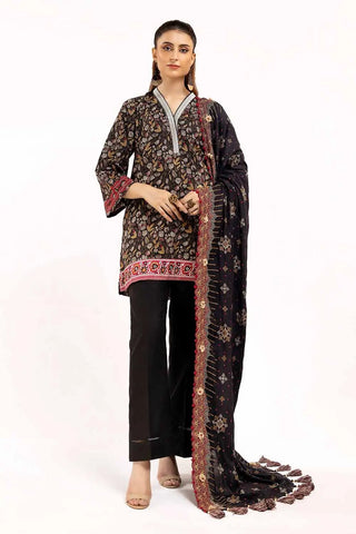3 Piece Unstitched Printed Khaddar Suit with Embroidered Twill Cotton Linen Dupatta CV-42012