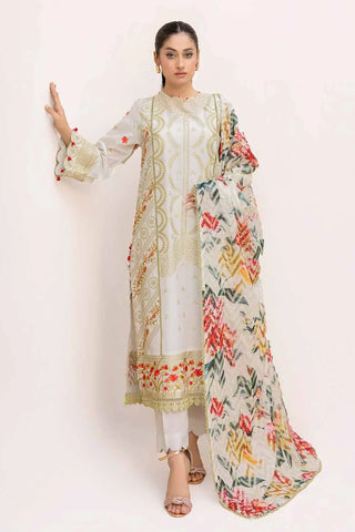 GUL AHMED -3PC Unstitched Schiffli Embroidered Lawn Suit with Printed Leno Dupatta DB-42018