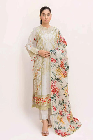 GUL AHMED -3PC Unstitched Schiffli Embroidered Lawn Suit with Printed Leno Dupatta DB-42018