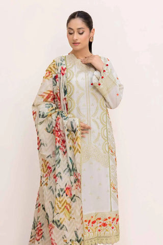 GUL AHMED -3PC Unstitched Schiffli Embroidered Lawn Suit with Printed Leno Dupatta DB-42018
