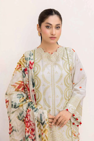 GUL AHMED -3PC Unstitched Schiffli Embroidered Lawn Suit with Printed Leno Dupatta DB-42018