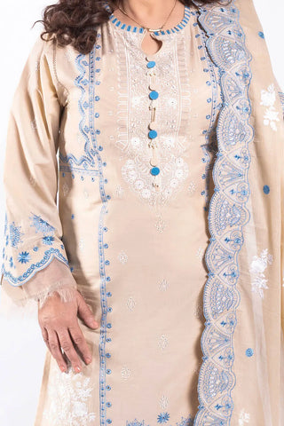GUL AHMED -3 Piece Unstitched Embroidered Lawn Suit with Embroidered Denting Lawn Dupatta DN-42041