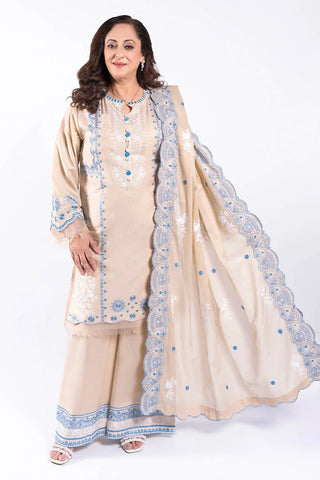 GUL AHMED -3 Piece Unstitched Embroidered Lawn Suit with Embroidered Denting Lawn Dupatta DN-42041